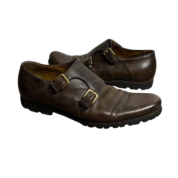 Billy Reid Distress Double Monkstrap Leather Shoe Espresso Brown Vibram Sole 9.5 - Picture 6 of 13